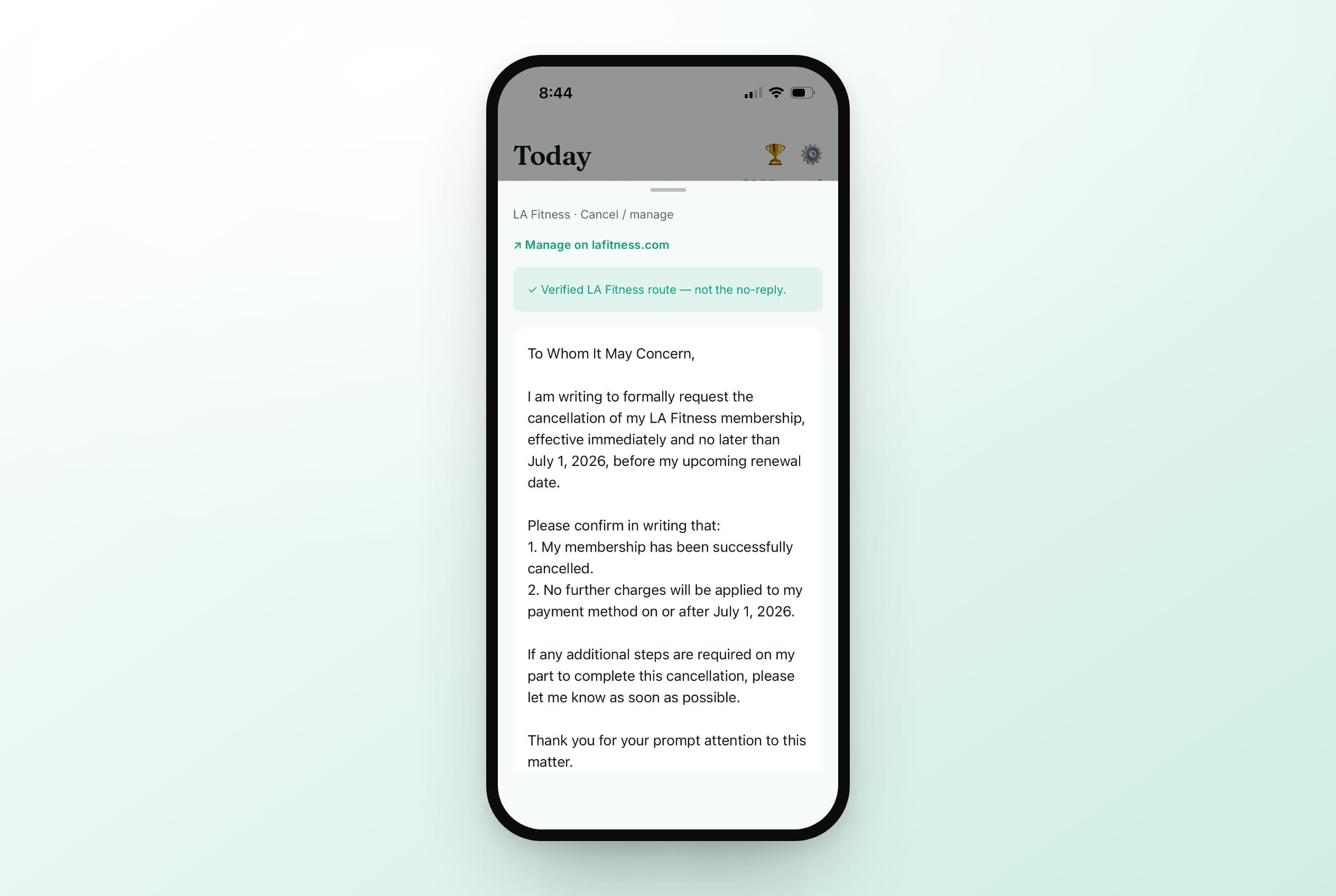 Tend approval card — a drafted reply with an emerald send button, waiting for your yes.